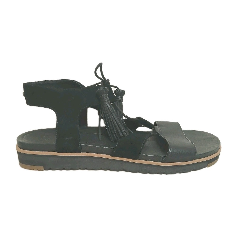 UGG Maryssa Tassel Gladiator Women Sandals 9.5 Black Suede Leather Memory Foam